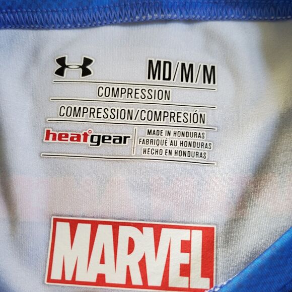 Under Armour shirt Mens Medium Blue Captain America Marvel Compression Gym - Picture 6 of 10